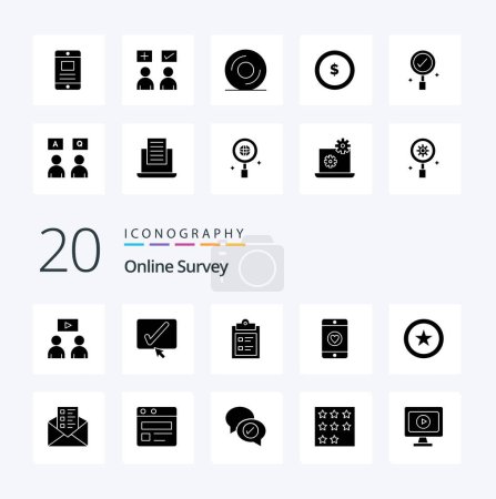 Illustration for 20 OnSolid Glyph Survey Solid Glyph icon Pack like business mobile  tick paper - Royalty Free Image