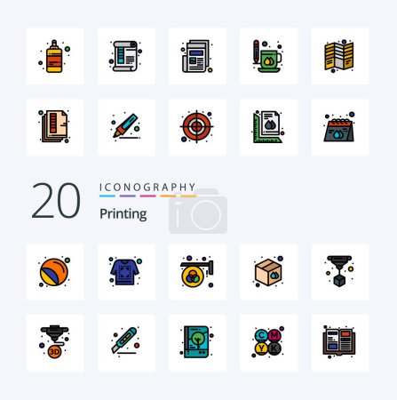 Illustration for 20 Printing Line Filled Color icon Pack like print goods sketch box palette - Royalty Free Image