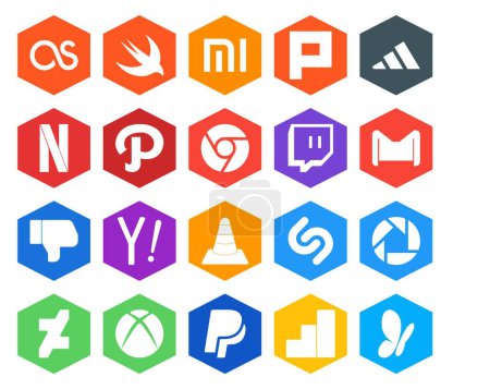Illustration for 20 Social Media Icon Pack Including player. vlc. twitch. search. dislike - Royalty Free Image