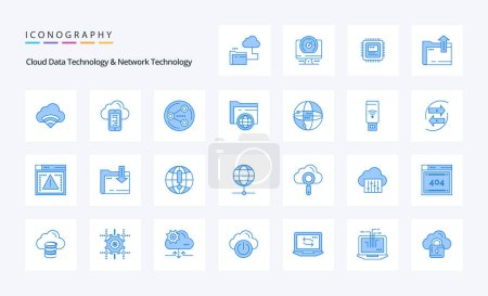 Téléchargez les illustrations : 25 Cloud Data Technology et Network Technology Pack icône bleue - en licence libre de droit