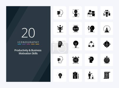 Illustration for 20 Productivity And Business Motivation Skills Solid Glyph icon for presentation - Royalty Free Image