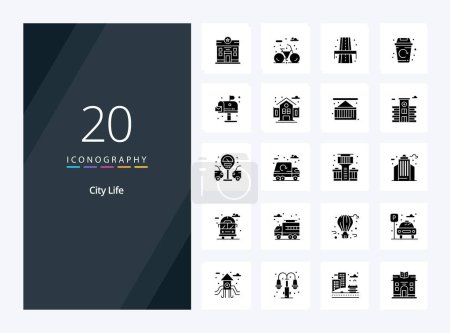 Illustration for 20 City Life Solid Glyph icon for presentation - Royalty Free Image