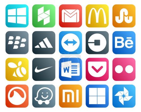 Ilustración de 20 Paquete de iconos de redes sociales incluyendo bolsillo. nike. adidas. enjambre. conductor - Imagen libre de derechos