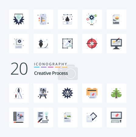Illustration for 20 Creative Process Flat Color icon Pack like creative creative pencil leaf folder - Royalty Free Image