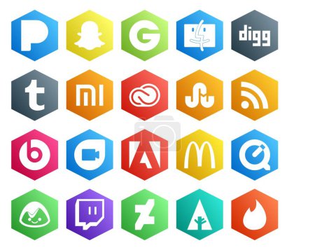 Ilustración de 20 Paquete de iconos de redes sociales, incluido el amplificador de base. McDonald 's. cc. adobe. beats píldora - Imagen libre de derechos