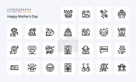 Illustration for 25 Happy Mothers Day Line icon pack - Royalty Free Image