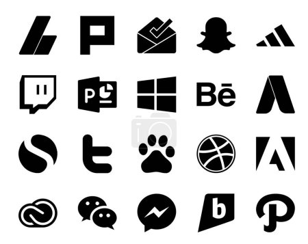 Ilustración de 20 Paquete de iconos de redes sociales Incluyendo la nube creativa. dribbble. ventanas. baidu. twitter - Imagen libre de derechos