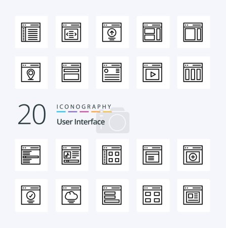 Illustration for 20 User Interface Line icon Pack like modal communication music web interface - Royalty Free Image