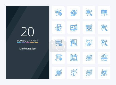 Ilustración de 20 icono de marketing Seo Blue Color para la presentación - Imagen libre de derechos