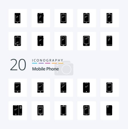 Illustration for 20 Mobile Phone Solid Glyph icon Pack. like . android. - Royalty Free Image