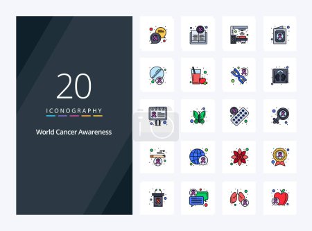 Illustration for 20 World Cancer Awareness line Filled icon for presentation - Royalty Free Image