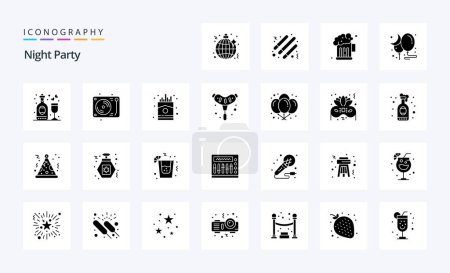 Illustration for 25 Night Party Solid Glyph icon pack - Royalty Free Image