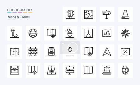 Illustration for 25 Maps & Travel Line icon pack - Royalty Free Image