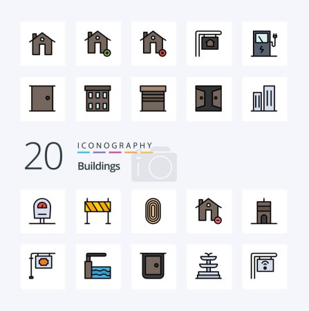 Illustration for 20 Buildings Line Filled Color icon Pack like minus estate adornment delete rug - Royalty Free Image