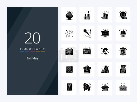 Ilustración de 20 icono de glifo sólido de cumpleaños para la presentación - Imagen libre de derechos