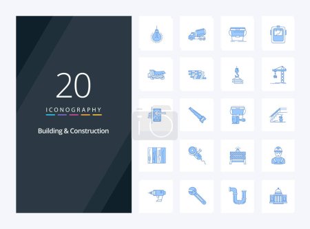 Téléchargez les illustrations : 20 Bâtiment et construction icône de couleur bleue pour la présentation - en licence libre de droit