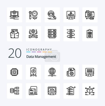 Illustration for 20 Data Management Line icon Pack like  data  file  worldwide  earth - Royalty Free Image