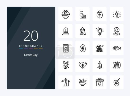 Téléchargez les illustrations : 20 icône de contour de Pâques pour la présentation - en licence libre de droit