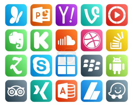 Ilustración de 20 Paquete de iconos de redes sociales incluyendo zootool. acciones. kickstarter. pregunta. dribbble - Imagen libre de derechos