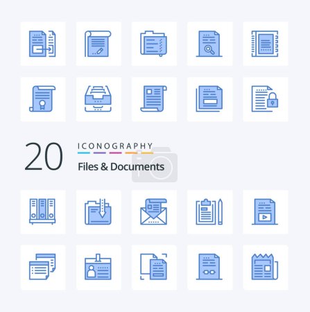 Ilustración de 20 Archivos y Documentos Icono de color azul Paquete como portapapeles de archivos descarga carta de correo electrónico - Imagen libre de derechos