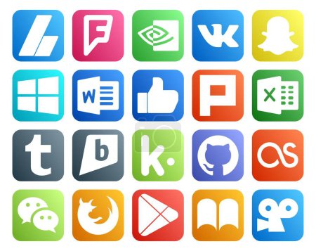 Ilustración de 20 Paquete de iconos de redes sociales incluyendo mensajero. por última vez. Como. github. brightkite - Imagen libre de derechos