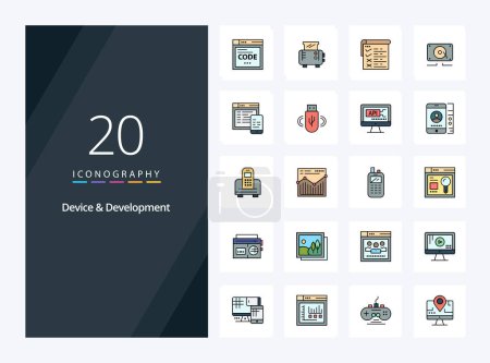 Téléchargez les illustrations : 20 Device And Development line Icône remplie pour la présentation - en licence libre de droit