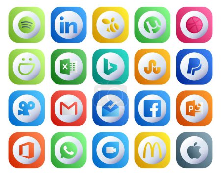 Illustration for 20 Social Media Icon Pack Including office. facebook. stumbleupon. inbox. email - Royalty Free Image