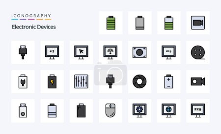 Illustration for 25 Devices Line Filled Style icon pack - Royalty Free Image