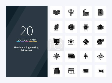 Téléchargez les illustrations : 20 Icône de glyphe solide d'ingénierie matérielle et d'Internet pour la présentation - en licence libre de droit