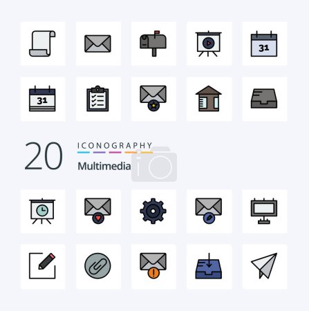 Illustration for 20 Multimedia Line Filled Color icon Pack like attach edit mail compose board - Royalty Free Image