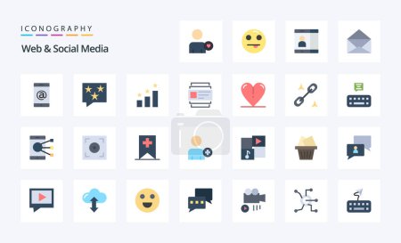 Ilustración de Paquete de iconos de 25 Web y redes sociales de color plano - Imagen libre de derechos