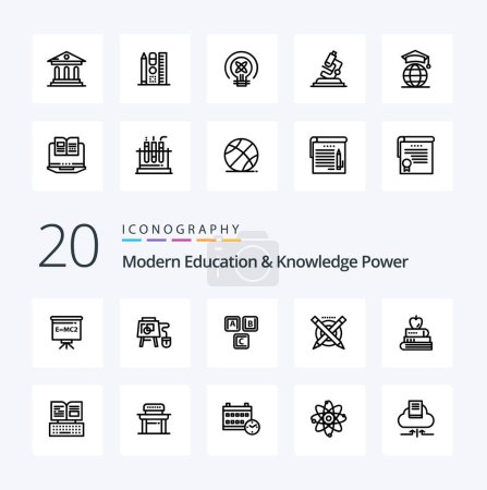 Téléchargez les illustrations : 20 Modern Education And Knowledge Power Line icône Pack comme livre stylo abc éducation connaissance - en licence libre de droit
