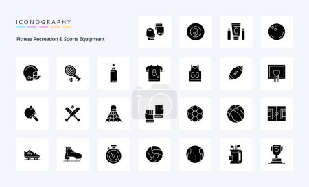 Téléchargez les illustrations : Pack d'icônes Glyphe Solide pour 25 équipements de loisirs et de sport fitness - en licence libre de droit