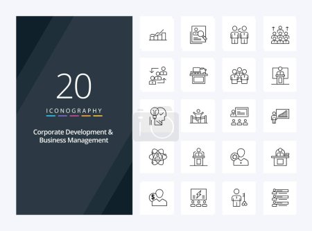 Illustration for 20 Corporate Development And Business Management Outline icon for presentation - Royalty Free Image