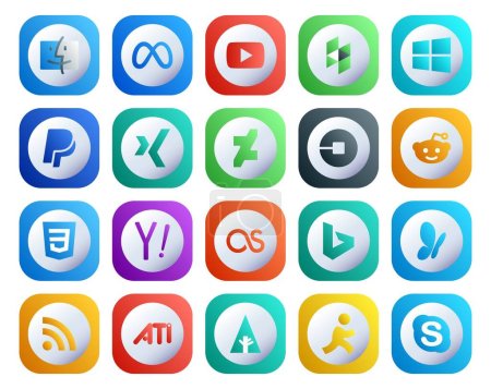 Illustration for 20 Social Media Icon Pack Including lastfm. yahoo. xing. css. driver - Royalty Free Image