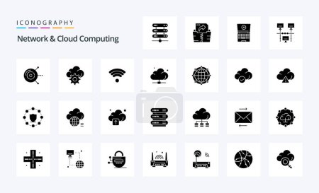 Illustration for 25 Network And Cloud Computing Solid Glyph icon pack - Royalty Free Image