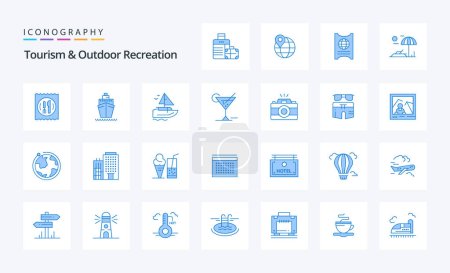 Téléchargez les illustrations : 25 Tourisme et Loisirs de plein air Pack icône bleue - en licence libre de droit