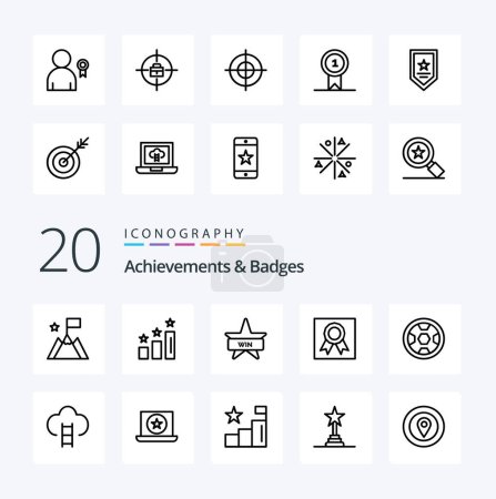 Ilustración de 20 Logros Insignias Icono de línea Paquete como medalla de premio insignia de marco - Imagen libre de derechos