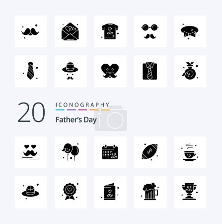 Illustration for 20 Fathers Day Solid Glyph icon Pack like dad football calender fathers day dad - Royalty Free Image