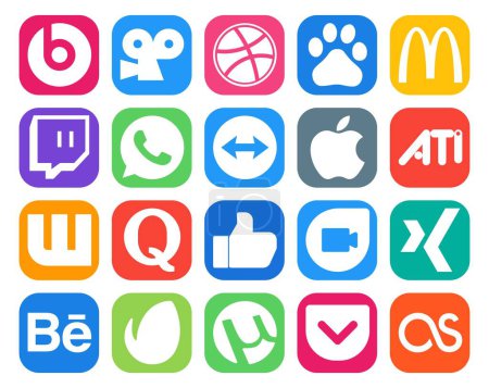Ilustración de 20 Paquete de iconos de redes sociales Incluyendo envato. xing. manzana. google duo. la cuestión - Imagen libre de derechos