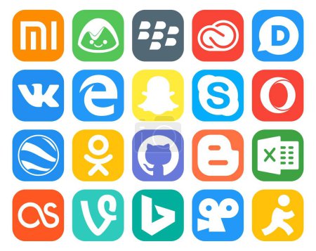 Ilustración de 20 Paquete de iconos de redes sociales Incluyendo Excel. github. borde. odnoklassniki. ópera - Imagen libre de derechos