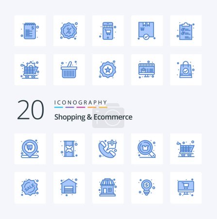 Ilustración de 20 Compras Comercio electrónico Icono de color azul Paquete como bolsa de búsqueda de compras descuento compras - Imagen libre de derechos