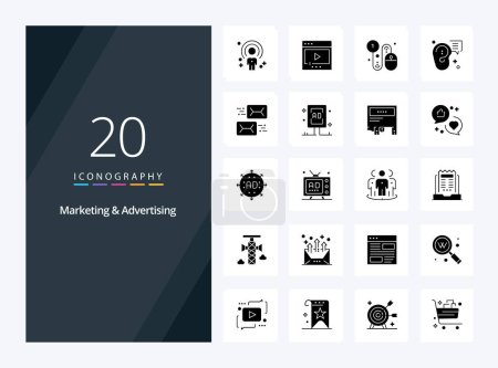 Illustration for 20 Marketing And Advertising Solid Glyph icon for presentation - Royalty Free Image
