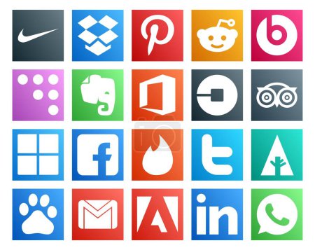 Téléchargez les illustrations : 20 Social Media Icon Pack Y compris tweet. amadou. uber. facebook. voyage - en licence libre de droit