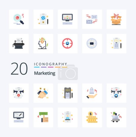 Photo for 20 Marketing Flat Color icon Pack like marketing ad mobile shopping bag ahnd - Royalty Free Image