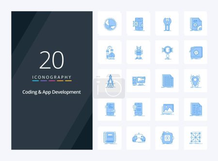 Téléchargez les illustrations : 20 Codage et développement d'applications icône de couleur bleue pour la présentation - en licence libre de droit