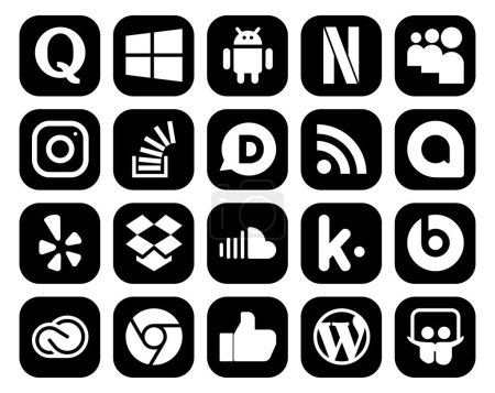 Illustration for 20 Social Media Icon Pack Including sound. dropbox. question. yelp. rss - Royalty Free Image