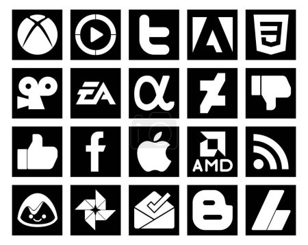 Ilustración de 20 Paquete de iconos de redes sociales Incluyendo amd. facebook. artes electrónicas. Como. deviantart - Imagen libre de derechos