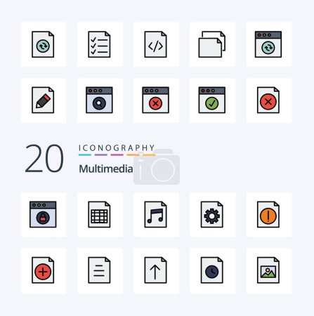 Ilustración de 20 Línea multimedia llena icono de color Pack como nuevo archivo de añadir alerta - Imagen libre de derechos