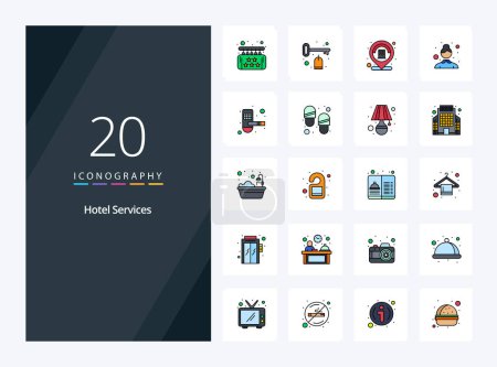Illustration for 20 Hotel Services line Filled icon for presentation - Royalty Free Image